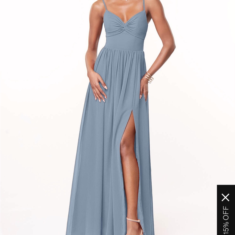 Azazie Zeya dusty blue bridesmaid dress